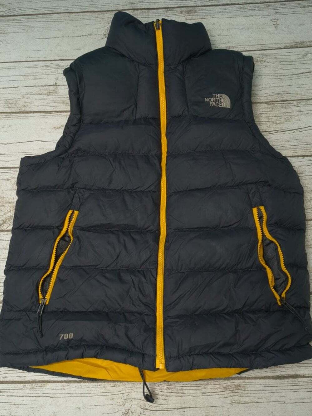 The North Face 700 Fill Down Nuptse Vest Black Yellow Mens Medium Reversible